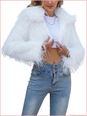Faux Fur Cropped Jacket Fluffy Open Front Long Sleeve Fashion Shaggy Short Coat